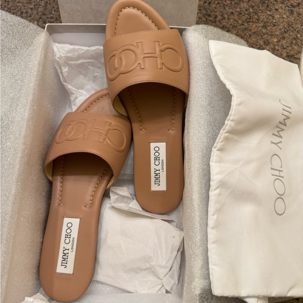 Jimmy Choo Brown Slide Sandals